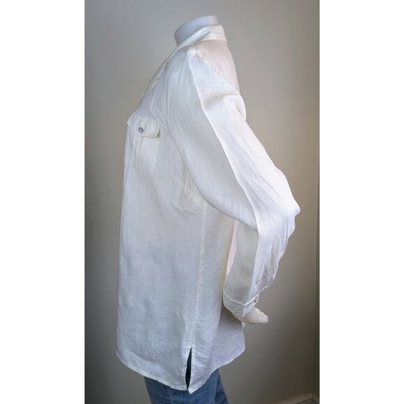 Edward Irish Linen Tunic Shirt XL Ivory Button Down Utility Long Sleeve Classic - Picture 6 of 12
